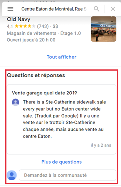 Un exemple de question sur le profil d'entreprise du Centre Eaton.