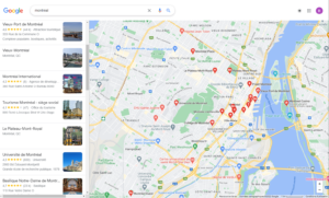 Une recherche pour Montréal dans le Google Finder
